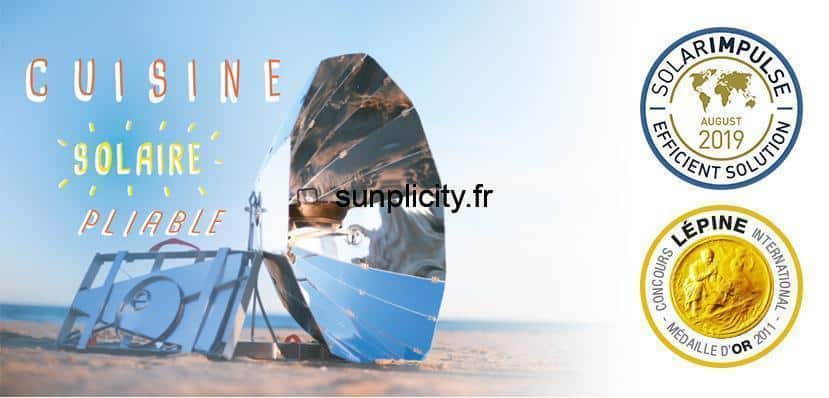 The SUNplicity solar barbecue as well as the Solar Impulse logos and the Gold Medal of the Lépine competition.
